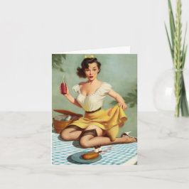 Cartão Aniversário de Pin-up de Piquenique Vintage