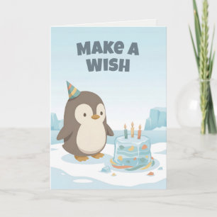 Cartão Aniversário de Pinguim   Faça um Desejo   Aniversá