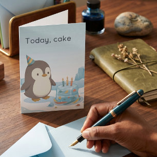 Cartão Aniversário de Pinguim   Hoje, Bolo   Aniversário 