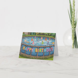 Cartão aniversário de piscina portátil