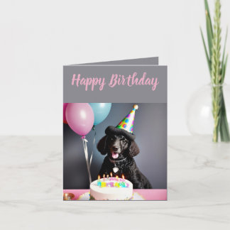 Cartão Aniversário de Poodle Negra