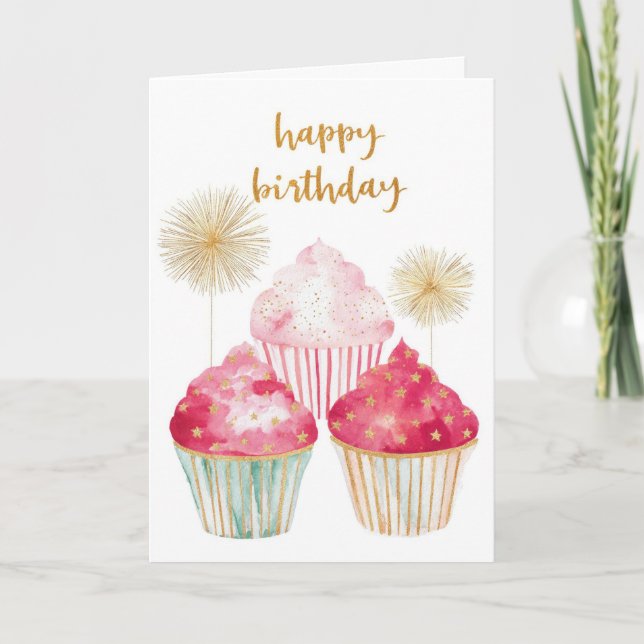Cartão Aniversário de Pretty Cupcake (Frente)