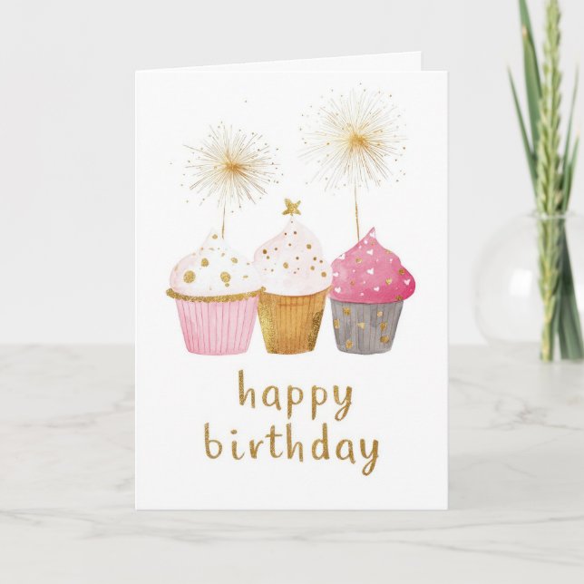 Cartão Aniversário de Pretty Cupcake (Frente)