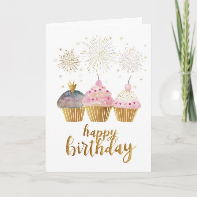 Cartão Aniversário de Pretty Cupcake (Frente)