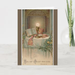 Cartão Aniversário de Priesthood Missal Host Chalice Alta<br><div class="desc">Celebrar o Aniversário do Sacerdote com esta bela imagem vintage. No altar está um míssil,  um cálice com hospedeiro,  alb e flores.</div>