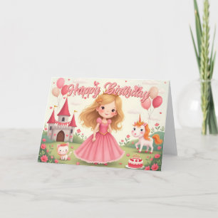 Cartão Aniversário de Princesa de Conto de Fadas em um So