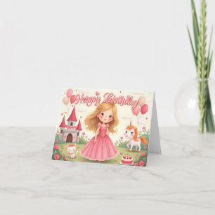 Cartão Aniversário de Princesa Fada em um Sonho Cor-de-Ro