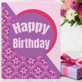 Cartão Aniversário de Quadrados Rojos e Rosas Modernos Co
