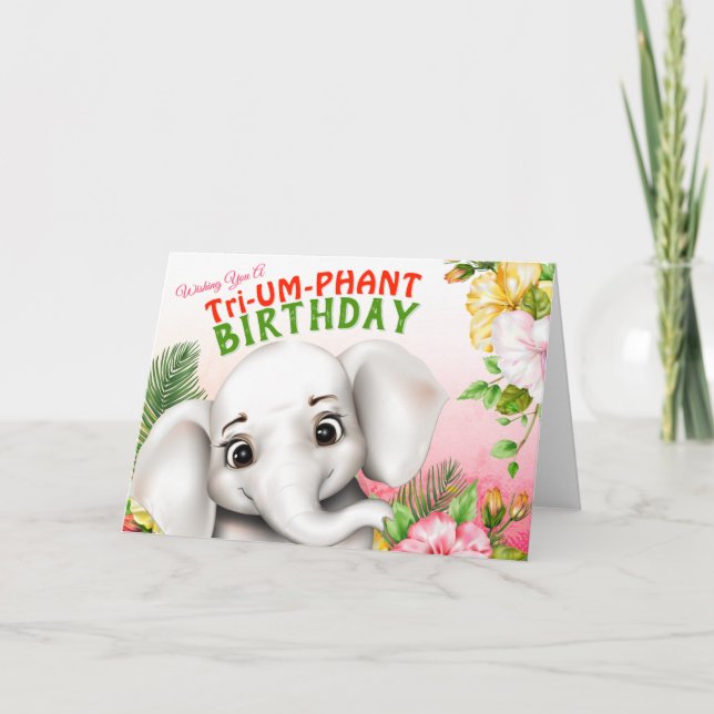 Cartão Aniversário de Safári de Elefante (Frente)