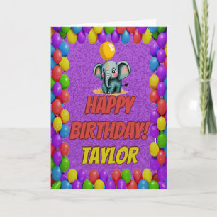 Cartão Aniversário de saudação personalizada de elefante