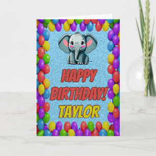 Cartão Aniversário de saudação personalizada de elefante