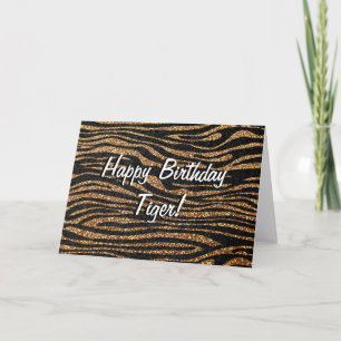 Cartão aniversário de stripe de zebra Dourada (faux glitt