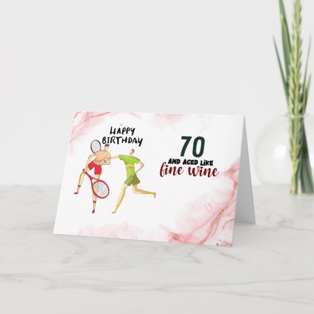 Cartão Aniversário de tênis 70 para Placa Jogadora de Tên (Frente)