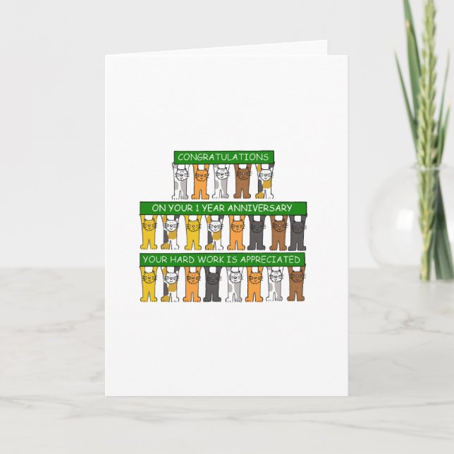 Cartão Aniversário de Trabalho de 1 Ano para o Funcionári (Frente)
