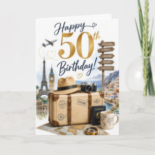 Cartão Aniversário de Viagem dos 50 anos