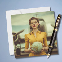Aniversário de Viagem Vintage Retro Mulher Avião C