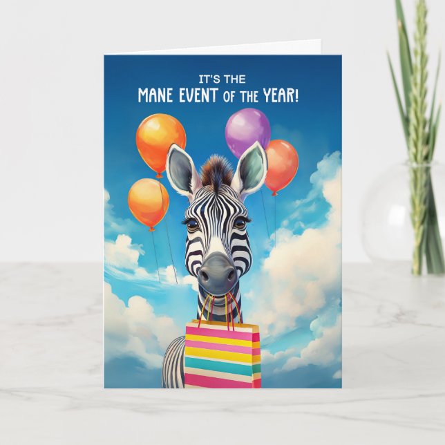 Cartão Aniversário de Zebra MANE com Balões (Frente)