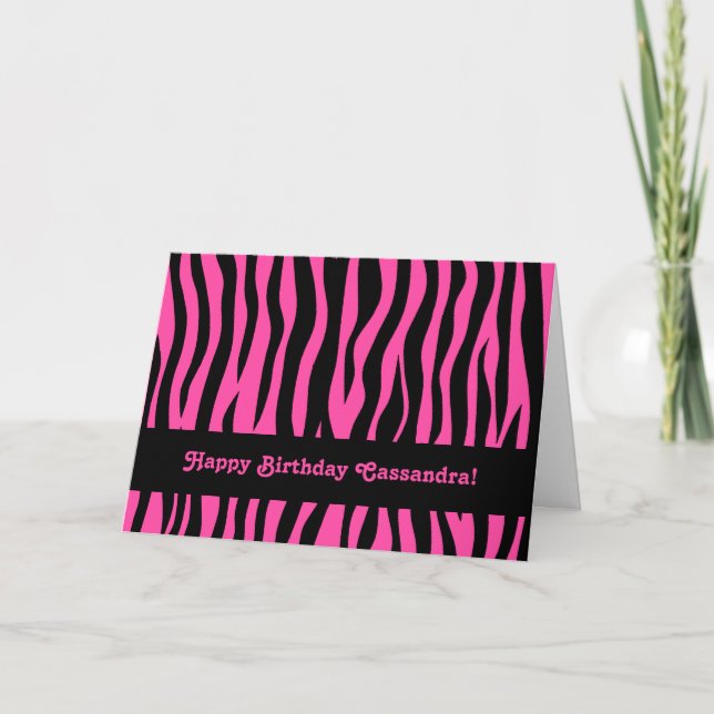 Cartão Aniversário de zebra rosa quente (Frente)