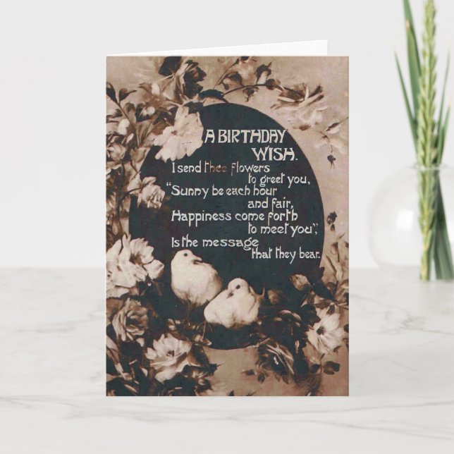 Cartão Aniversário Desejo Vintage Sepia (Frente)