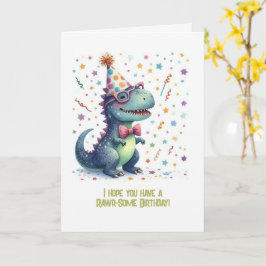 Cartão Aniversário Divertido do T-Rex Rawr-Some
