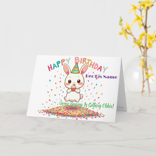 Cartão Aniversário Divertido e Fofo com Cupcake  (Flor Amarela)