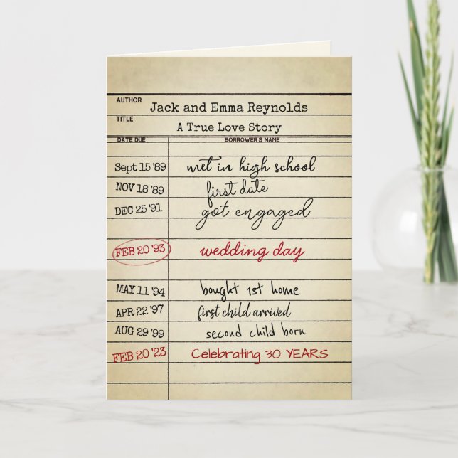 Cartão Aniversário do 30 da placa de biblioteca (Frente)