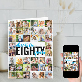 Cartão Aniversário do 80 de Colagem de Fotos de Oitenta A