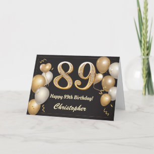 Cartão Aniversário do 89º aniversário Balões Dourados e P