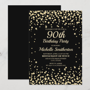Cartão Aniversário do 90 de Leitura Dourada Negra