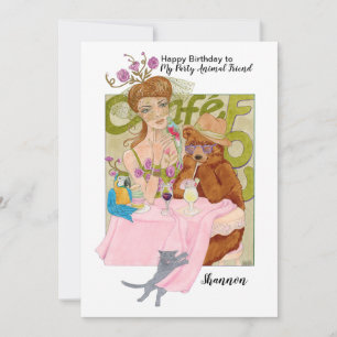 Cartão Aniversário do Amante de os animais Amigo feminino