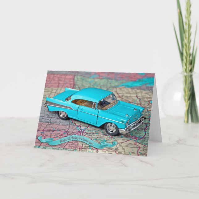 Cartão Aniversário do Antigo Carro 1957 (Frente)