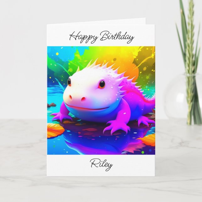 Cartão Aniversário do Axolotl Kid Personalizado (Frente)