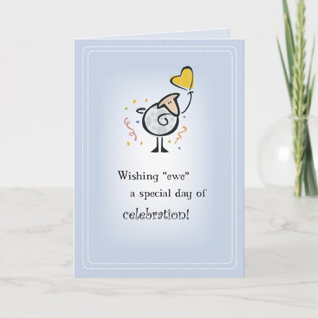 Cartão Aniversário do Balão do Coração Ovino (Frente)