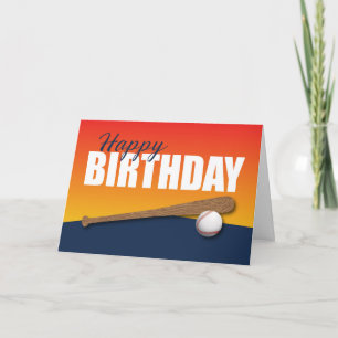 Cartão Aniversário do Baseball em Atleta Azul e Laranja