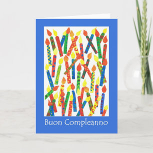 Cartão Aniversário do Bolo de Velas com Saudação Italiana