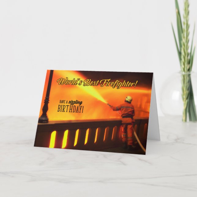Cartão Aniversário do Bombeiro para uma Celebração de Siz (Frente)