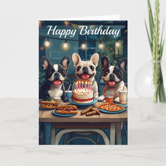 Cartão Aniversário do Buldogue Francês (Frente)