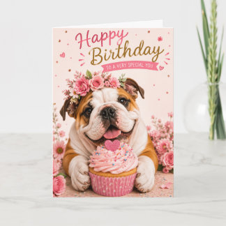 CARTÃO ANIVERSÁRIO DO BULDOGUE INGLÊS FOFURA
