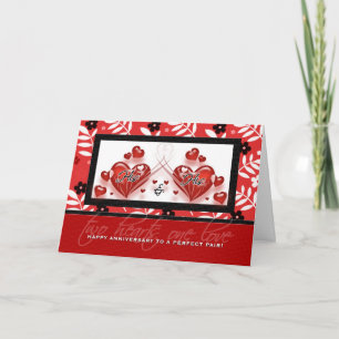 Cartão Aniversário do Casal Dois Corações Vermelhos