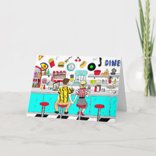 Cartão Aniversário do Casal Retrô dos Anos Cinquenta