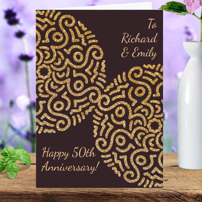 Cartão Aniversário do Casamento de Mandala Dourado Elegan (Send this card to give your best wishes on the wedding anniversary to the golden couple.)
