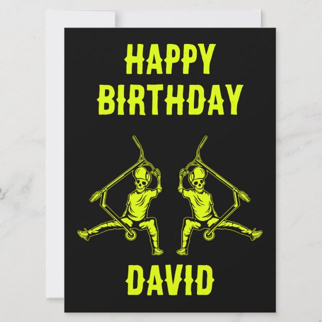 Cartão Aniversário do Cavaleiro do Patinete Trick (Frente)