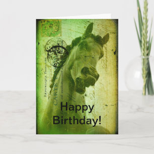 Cartão Aniversário do Cavalo Grunge Verde