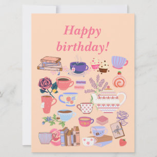 Cartão Aniversário Do Chá E Dos Livros