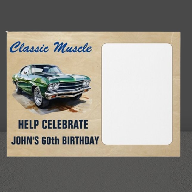 Cartão Aniversário do Clássico Americano Muscle Car (Celebrate your special day with a vibrant green muscle car illustration!)