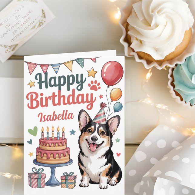 Cartão Aniversário do Corgi Cute Personalizado (Criador carregado)