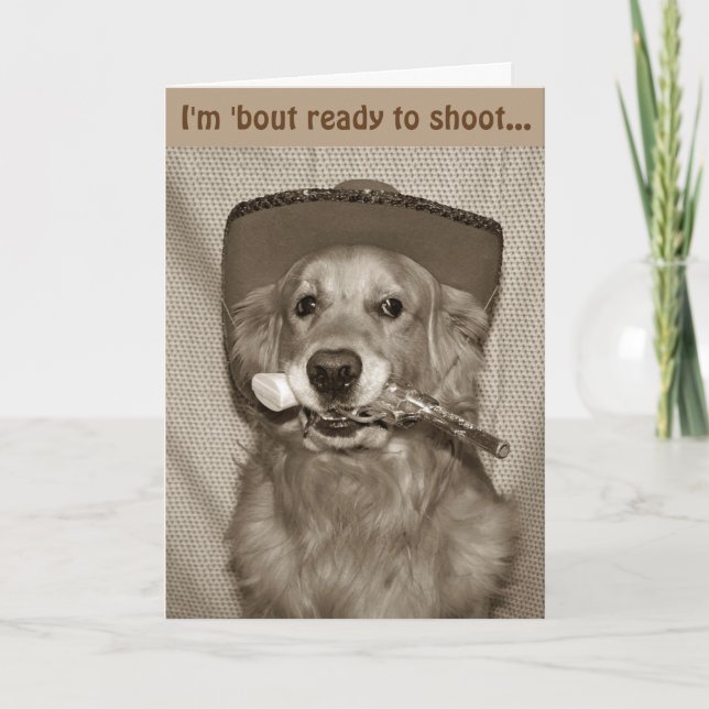 Cartão Aniversário do Cowboy Selvagem do Oeste Ouro (Frente)