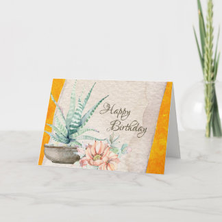 Cartão Aniversário do Deserto Sudoeste de Cactus e Flor