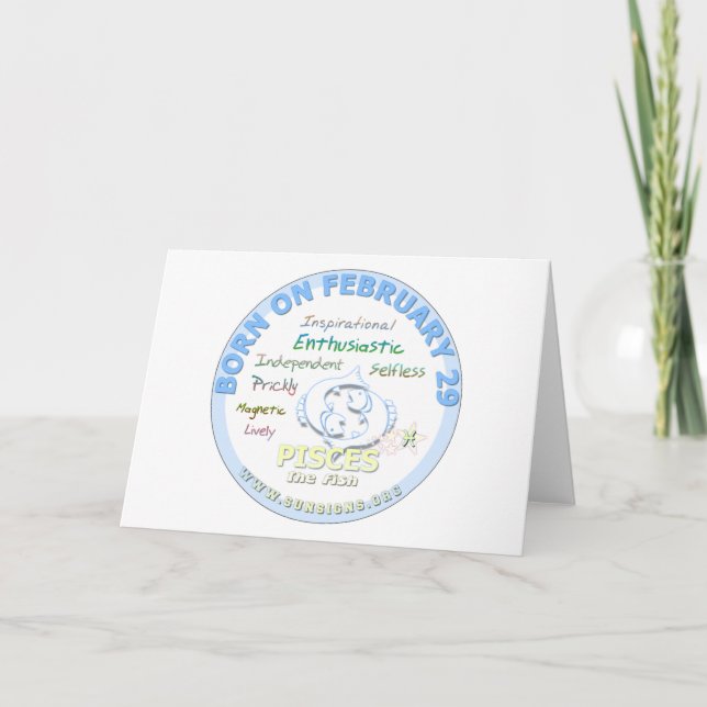 Cartão Aniversário do dia 29 de fevereiro - Peixes (Frente)