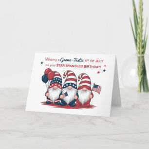 Cartão Aniversário do Dia 4 de julho Gnomos Patrióticos